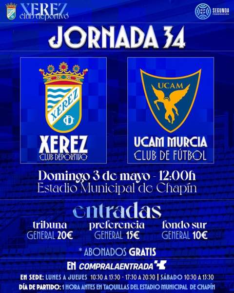 El Xerez CD hace un llamamiento a la afici&oacute;n para el "final" de liga ante el UCAM Murcia en Chap&iacute;n