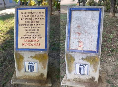 La Memoria Hist&oacute;rica en Jerez, bajo ataque: vandalizan la nueva placa en recuerdo a las v&iacute;ctimas del franquismo