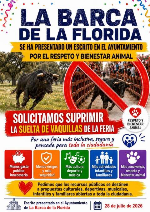 Una iniciativa ciudadana pide la supresi&oacute;n de la suelta de vaquillas en la Feria de La Barca de la Florida